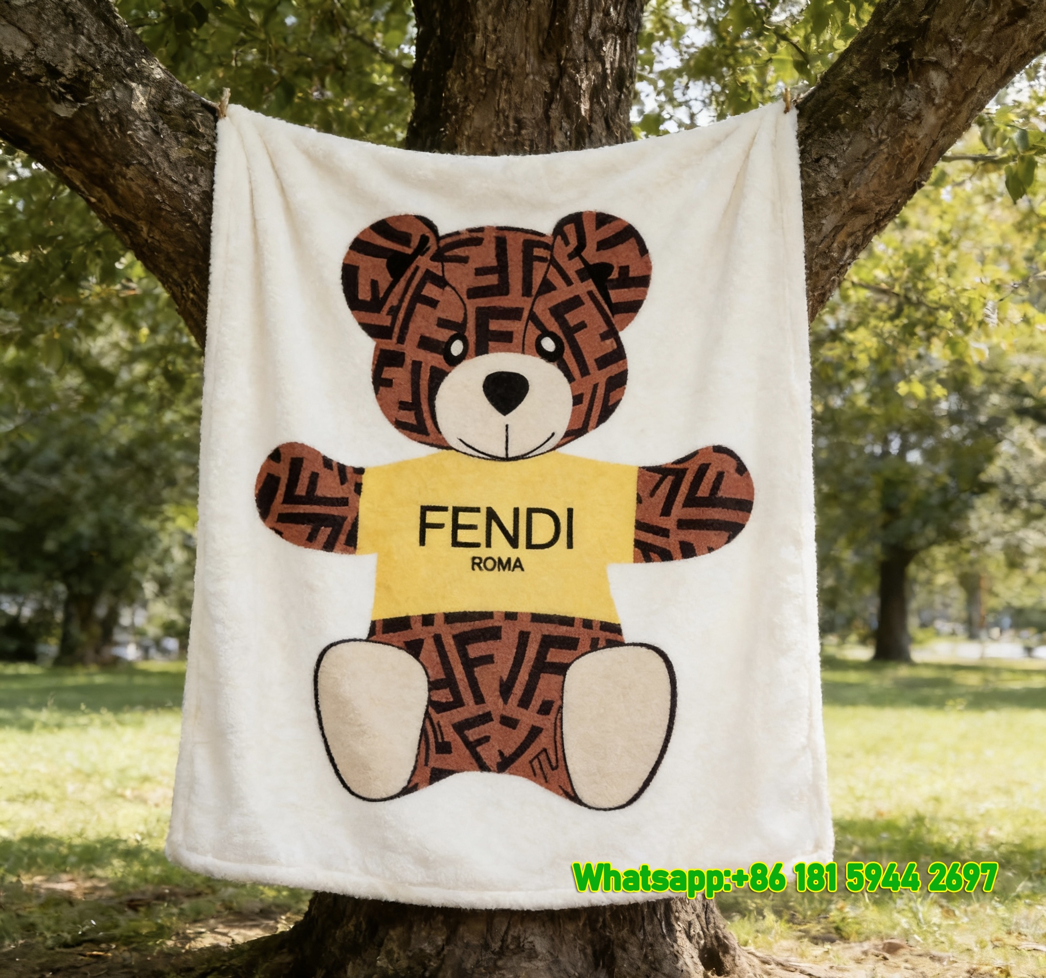 Fendi Roma FF Monogram Teddy Bear Flannel Sofa Throw Blanket Luxury Designer IMG_9356
